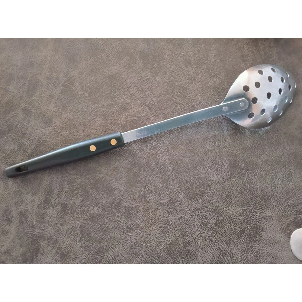 Vintage Robinson? Stainless Steel Slotted Serving Spoon w/Wood Handle USA